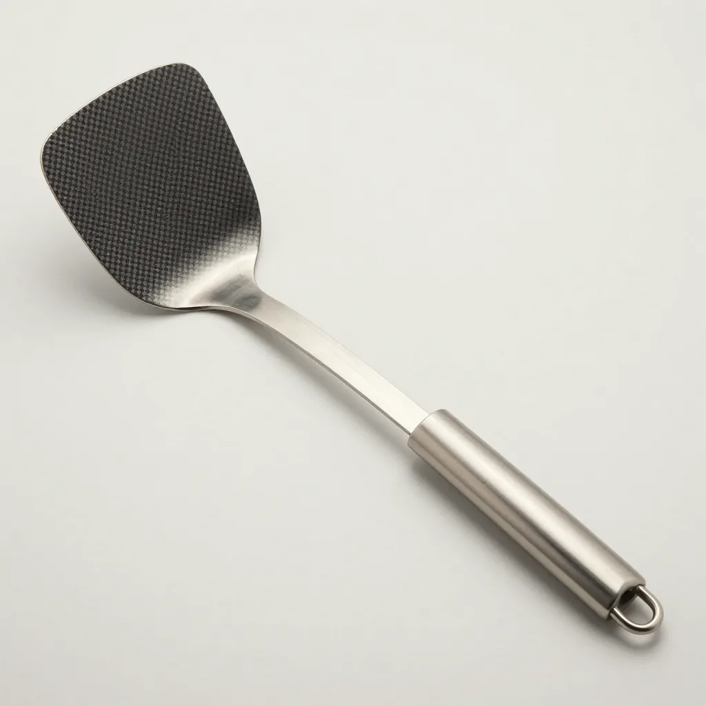 A carbon steel wok spatula