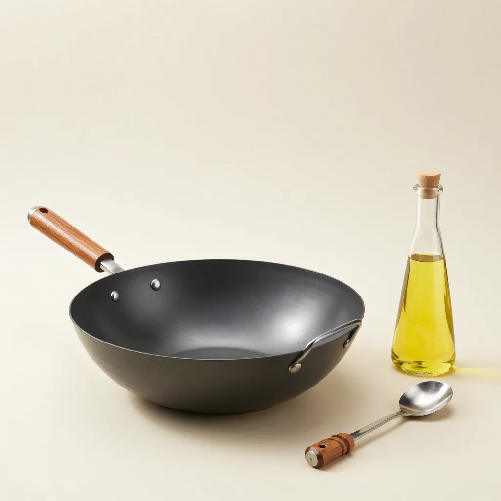 A master wok set with a wide wok and tools